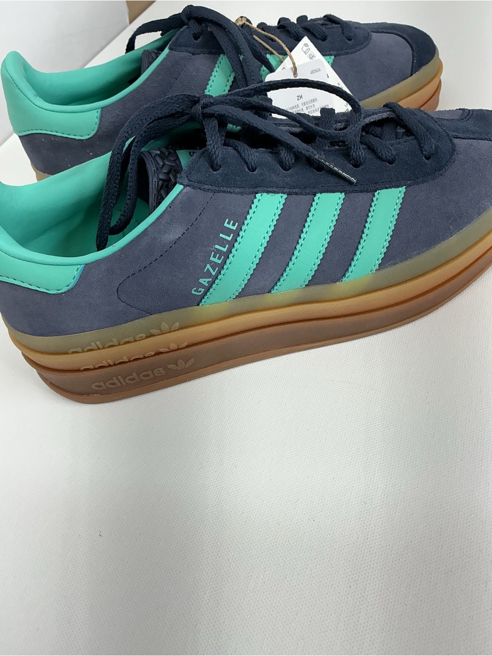 adidas Gazelle Women’s Navy and Teal Platform Sneakers - Picture 2 of 8